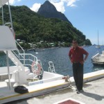 The Pitons, two mountainous volcano plugs, volcano spires, St. Lucia. The Pitons are World Heritage Sites